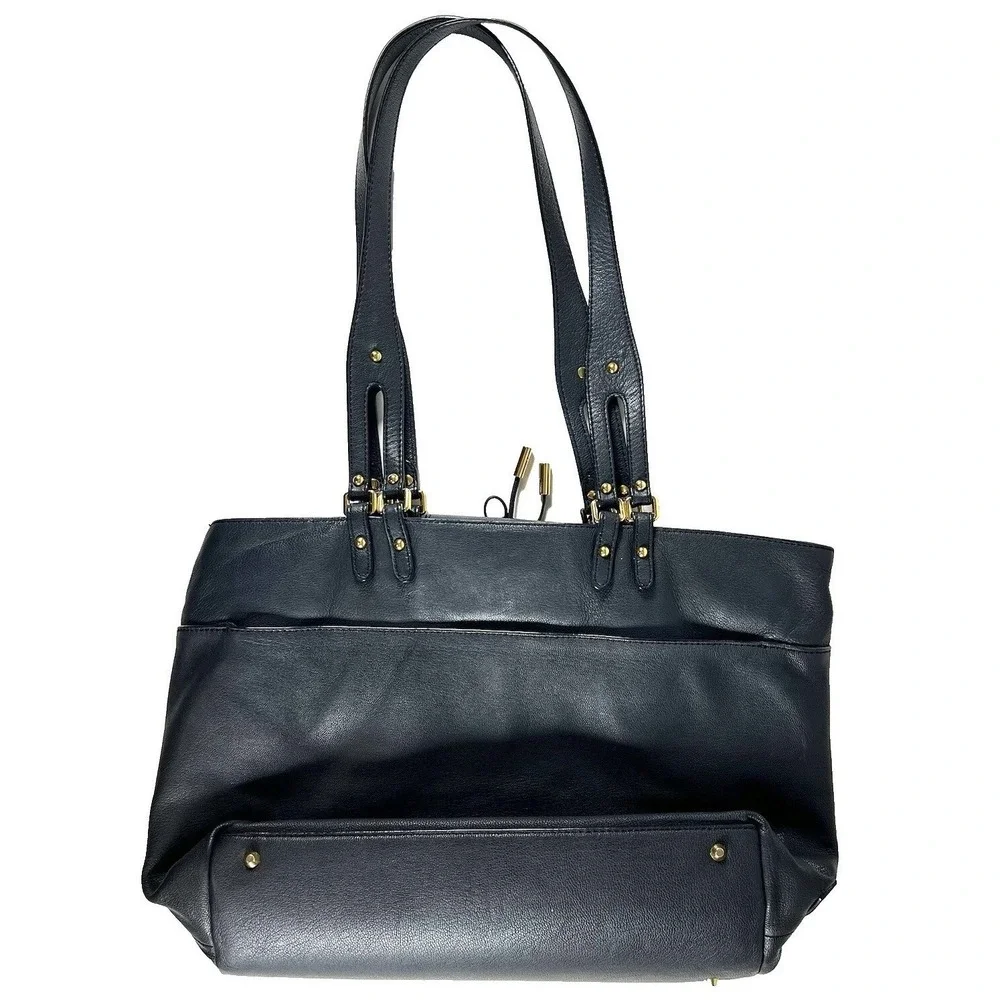 DKNY Karen Large Black‎ Leather Drawstring Shoulder Tote Bag Gold Hardware